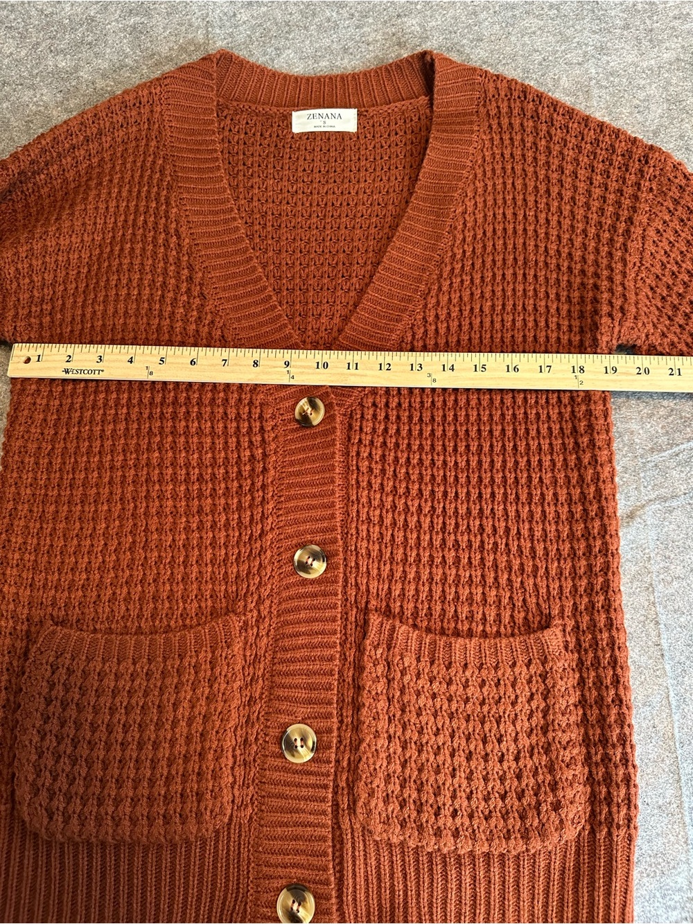 Zenana Outfitters Burnt Orange Button-Up Waffle Knit Cardigan - Picture 6 of 8